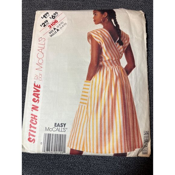 Vintage McCalls Stitch N Save Sewing Pattern 3106 Misses Dress Size 6-8-10 1987 - Picture 5 of 5